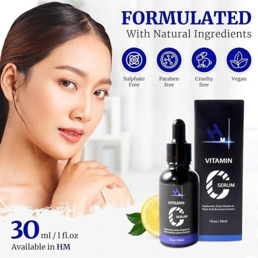 HM Vitamin C‎ Serum Hyaluronic Acid Kojic Acid Lemon Extract 1 fl oz 30ml